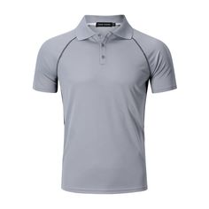 Experience superior quality and comfort with our men's polo shirt crafted from cool and breathable fabric. This soft and comfortable shirt features moisture-wicking technology to keep you cool and dry throughout the day. The casual business style, solid color, striped collar, and lace-up closure allow for a perfect fit that is both breathable and wrinkle-resistant. Ideal for daily wear, work, or outings, this shirt exudes style and comfort. With lapels, a modern cut, and a 2-button design, this Sporty Polo Collar T-shirt For Golf, Sporty T-shirt For Outdoor Sports Season, Moisture-wicking Cotton Golf T-shirt, Moisture-wicking Cotton T-shirt For Golf, Gray Technical Short Sleeve T-shirt, Cotton Moisture-wicking Polo Shirt For Sports Season, Moisture-wicking Cotton Polo Shirt For Sports, Breathable Short Sleeve Polo Shirt For Golf, Technical Gray Short Sleeve Top