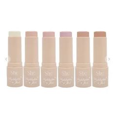 "She Highlighter Stick" features a creamy formula that easily glides on for a shimmery glowy effect. Long lasting and waterproof. Non-greasy on skin. Perfect for on the go with its convenient mess free and travel friendly packaging. Available in 6 shades. Highlighter Stick, Highlighter, The Go, Long Lasting, Shades, Packaging, Skin, Makeup, Travel