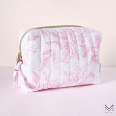 Quilted Cosmetic Bag Handmade Floral Travel Case for Makeup and Accessories, Perfect Gift for Beauty Lovers by MarythaStudioCo on Etsy Pink Leather Makeup Bag, Feminine Core, Quilted Cosmetic Bag, Makeup And Accessories, Handmade Makeup, Perfect Travel Bag, Handmade Cosmetics, Toiletry Pouch, Elegant Makeup