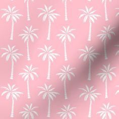 a pink background with white palm trees on it