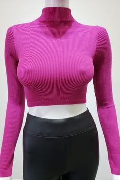 STYLED BY ALX COUTURE MIAMI BOUTIQUE Mock Neck Long Sleeve Crop Top Black Long Sleeve Crop Top, Mock Neck Long Sleeve, Ribbed Crop Top, Crop Top Blouse, Long Sleeve Crop, Top Fabric, Long Sleeve Crop Top, Summer Sale, Mock Neck