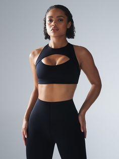 Hotline Medium-Impact Sports Bra in Black | SAVAGE X FENTY Savage X Fenty, High Intensity Workout, Compression Fabric, Black Caviar, Window Shopping, A Logo, Rihanna, Patch Logo, Sports Bra