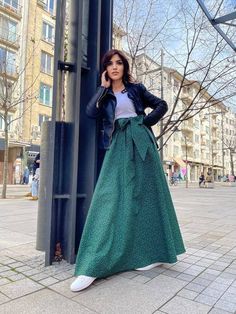 "Add some flair to your occasion wear with this charming dark green maxi skirt! This floor- sweeping style is made from 100% cotton! Partner yours with a black top and accessories for a dramatic ensemble! * Length: 105 cm/ 41 ⅓ inch, but can be made in your specific desire * Light, airy and wonderfully comfortable to wear * Due to the elastic waistband the skirt can be easily put on and taken off and fits perfectly * Handmade with love * Fast, safe and free shipping via FedEx /add your phone num Green Cotton Maxi Skirt, Green Flowy Skirt For Fall, Long Green Skirt For Fall, Green Cotton Maxi Skirt With Relaxed Fit, Green Cotton Full Maxi Skirt, Ankle-length Maxi Skirt For Party, Green Flowy Maxi Skirt For Fall, Green Fitted Long Maxi Skirt, Green Flowy Maxi Dress