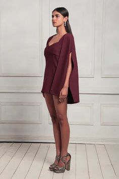 Shop for Couche Maroon Double Crepe Lana Stretch Plain Mini Dress for Women Online at Aza Fashions Chic Mini Dress With Cape Sleeves For Cocktails, Fitted Short Dress For Date Night, Chic Short Mini Dress For Party, Formal Mini Dress With Cape Sleeves, Chic Fitted Mini Dress With Cape Sleeves, Chic Short Party Dress, Chic Short Mini Dress For Date Night, Fitted Dress With Cape Sleeves For Night Out, Fitted Evening Dress With Short Length