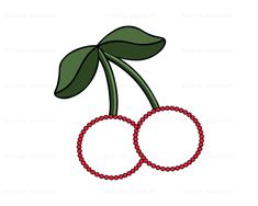 two cherries with green leaves and red beads