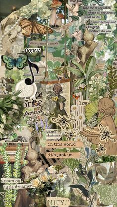 a collage with many different images and words on it, including flowers, plants, and other things