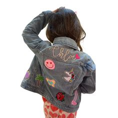 Customize this denim jacket with your name and patches; make it uniquely yours! Jacket comes with 5 patches of your choice and chosen name in with embroidered name. Patches will be randomly placed unless otherwise specified.  Here's what to do: 🏍Choose Your patches 🏍List the Name you would like LIST THE ABOVE IN THE NOTES TO SELLER BOX AT CHECKOUT!  Please message us.*Our current processing time for most items is 5-7 business days + shipping time. We are not responsible for USPS delays and can Customizable Denim Outerwear For Fall, Customizable Long Sleeve Denim Jacket, Trendy Customizable Long Sleeve Denim Jacket, Customizable Denim Jacket, Customizable Long Sleeve Denim Outerwear, Custom Embroidered Long Sleeve Denim Jacket, Customizable Cotton Long Sleeve Outerwear, Patch Jean Jacket, Patch Denim Jacket