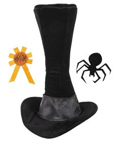 a black hat with a spider on it and a yellow ribbon around the top of it