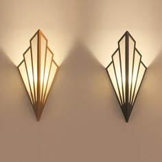 two wall lights are on the wall next to each other