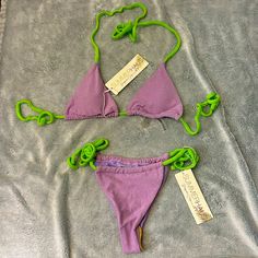 Brand New With Tags Summerhaus Bikini. Fabric Has A Slight Terry Cloth/Velour Look To It. Fitted Purple Swimwear For Vacation, Purple Stretch Swimwear For Beach Party, Fitted Purple Swimwear For Poolside, Fitted Purple Swimwear For Beach Season, Purple Stretch Summer Swimwear, Summer Stretch Purple Swimwear, Spring Triangle Top Swimwear In Purple, Purple Fitted Triangle Top Swimwear, Purple Tie-side Bottom Swimwear For Party