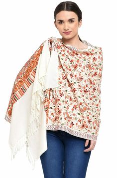 Women White Kashmiri Aari Embroided Cashmilon Stoles Shawls Wraps 30" X 80" - Care Instructions: Dry clean only - Heavy Jaal Aari Embroided Cashmilon Kashmiri Stoles - Size: 75 cm x 200 cm ( 0.75 meter x 2 meter)  - Pairing - finish off your fashion wear with something that's sure to get you noticed. These exclusive pattern and color combinations can be paired with your favorite coat, jacket, sweater, or suit. Lay this shawl over your shoulders for those long relaxing shopping days or wrap it ar Embroidered Wool, Jacket Sweater, Wool Shawl, Women Shawl, Indian Festivals, Shopping Day, Fashion Wear, Shawls And Wraps, Color Patterns