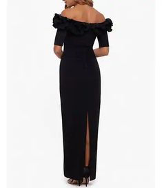 Chic Floor-length Evening Gown, Elegant Formal Maxi Dress With Ruffles, Formal Evening Maxi Dress With Ruffles, Evening Formal Ruffled Maxi Dress, Evening Formal Maxi Dress With Ruffles, Chic Maxi Length Gown For Gala, Chic Maxi Length Gala Gown, Chic Ruffled Evening Gown, Elegant Asymmetrical Evening Dress For Prom