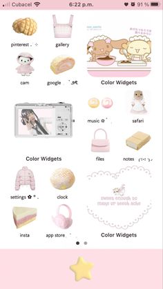 an iphone screen showing the different things in pink and white, including cakes, cookies, and other items