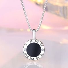 Dial Pendant Necklace Cubic Zirconia Gemstones 925 Sterling Silver in Silver - Mounteen Girlfriend Jewelry, Silver Certificate, Heart Pendants, Wedding Party Jewelry, Circle Pendant Necklace, Enamel Necklaces, Silver Circle, Heart Gifts, Sterling Silver Necklace Pendants