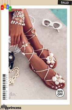 Pearl Lace Up Flat Sandals Light Fall Jacket, Chanel Iphone Case, Peep Toe Wedge Sandals, Pearl Lace, Pearl And Lace, Toe Designs, Valentino Studs, Lace Up Flat, Womens Fashion Trends