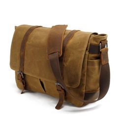 Woosir Waterproof Waxed Canvas 14'' Laptop Messenger Bag Mens Canvas Messenger Bag, Waterproof Messenger Bag, Wax Canvas, Canvas Leather Bag, Laptop Messenger Bags, Harley Davidson Dyna, Canvas Messenger Bag, Side Bags, Messenger Bag Men