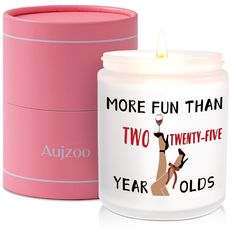 two twenty - five year olds candle with pink box