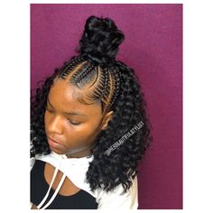 Two Braids Into A Bun Half Up Half Down, Half Braids Half Crochet Hairstyles Short, Half Cornrows Half Curly Weave Crochet, Half Braided Half Crochet Hairstyles, Crochet Braid Styles Half Up Half Down, Stitch Braids Half Up Half Down, Half Up Half Down Hair Black Women Crochet, Braid Half Up Half Down Black Women, Crochet Half Up Half Down