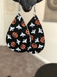 Black Orange And White Leather Teardrop Halloween Earrings | eBay Halloween Earrings, Halloween Fashion, Party Fashion, Black Orange, Teardrop Earrings, Cricut Projects, Fashion Makeup, White Leather, Orange Black