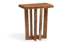 a small wooden table with two legs on the bottom and one leg up against it