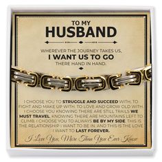 a gold bracelet with the words to my husband on it