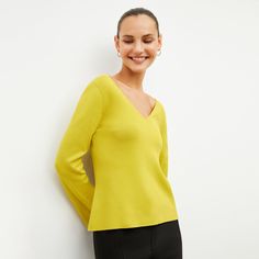 The Kara is made from our machine-washable 365Knit—a cotton blend that’s equal parts stretch and structure. Its sleek-yet-relaxed silhouette subtly stands out thanks to small side seam notches and a V-neck that’s mirrored in the back. Made in China with fabric from China. Winter V-neck Elastane Top, Stretch Fine Knit Top, Fitted V-neck Textured Knit Top, Fitted Textured Knit Versatile Sweater, Fine Knit Stretch Top, Versatile Textured Knit Fitted Sweater, Versatile Fitted Soft Knit Sweater, Fitted Soft Knit Versatile Sweater, Fitted Fine Knit V-neck Sweater