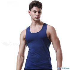 Orcajump - Sleeveless Casual Sports Base Layer Round Neck Fitness Vest Man Vest, Solid Tank Tops, Sapphire Blue, Mens Vest, Base Layer, Mens Tank Tops, Blue Sapphire, Round Neck, Solid Color