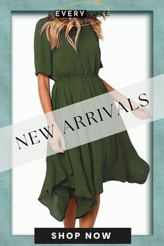 Green Chiffon Irregular Hem Short Sleeve Pleated Dress Irregular Hem, Midi Dresses, Women Dresses, Pleated Dress, Women's Fashion Dresses, Dresses Midi, Fashion Dresses, Chiffon, Shop Now