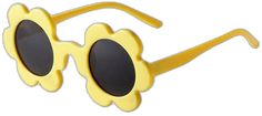 Cute Flower Shaped Sunglasses With Uv Protection, Playful Yellow Sunglasses With Uv Protection, Playful Yellow Sunglasses For Beach, Playful Yellow Tinted Sunglasses, Fun Yellow Sunglasses With Gradient Lenses, Yellow Summer Sunglasses With Uv Protection, Yellow Sunglasses With Uv Protection For Summer, Yellow Summer Sunglasses For Vacation, Trendy Flower-shaped Tinted Sunglasses