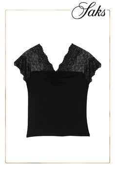 Short-sleeved lingerie-style jersey top. Tonal lace trim at the front and back of the V-neck and shoulders. It is worn tight to the body for a second skin effect. V-neck Short sleeve Main fabric: 77% polyamide, 23% elastane Lace: 82% polyamide, 18% elastane Imported SIZE  FIT Model measurements: 5'8'' Model is wearing a size 1