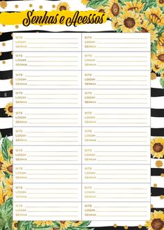 the sunflowers and stripes printable to do list