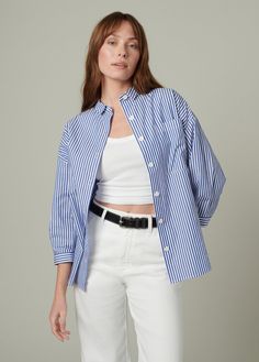 NAVY WHITE STRIPE Lining Shirts Women, Classy Outfits For Women, Chill Photos, Button Top, Womens Size Chart, Colored Denim, Halloween Women, The Sand, Navy White