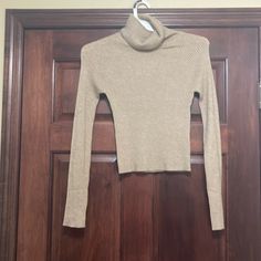 Love Tree Ribbed Turtle Neck Knit Long Sleeve In Tan L Never Worn Cozy Ribbed Fitted Knit Top, Cozy Fitted Ribbed Knit Top, Cozy Fitted Top With Ribbed Collar, Fitted Cable Knit Turtleneck Top, Love Tree, Knit Long Sleeve, Sweaters For Women, Turtle Neck, Knitting