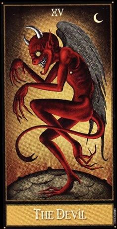 the devil tarot card with an image of a demon on it's back