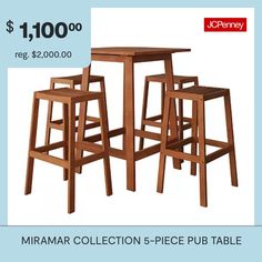 three wooden stools and a table for $ 1, 100 00 reg $ 2, 000 00