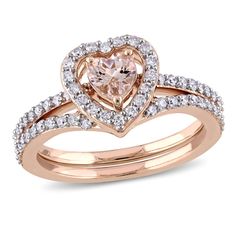 two piece heart shaped ring set with diamonds