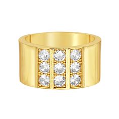 A sparkling grid of cubic zirconia stones finishes off this eye-catching Paige Harper 14k gold plated recycled brass ring, the perfect way to add a touch of sparkle to any ensemble.  Width: 10.5mm Nickel free Metal: 100% recycled brass Plating: 14k gold Finish: polished Packaging: boxedSTONE DETAILS Stone type: cubic zirconia Total weight: 1 1/2 ct. Shape: round Setting: prongSUSTAINABILITY FEATURES Contains recycled materials Gemstones may have been treated to enhance their appearance. Special Gold Rings With Channel Set Cubic Zirconia, Gold Cubic Zirconia Jewelry With Channel Set, Gold Channel Set Ring, Gold Diamond Ring With Sparkling Stones For Promise, Gold Diamond Promise Ring With Sparkling Stones, Brass Ring, Rings Statement, Recycled Materials, Gold Finish