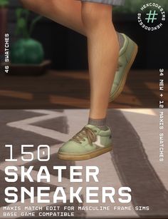 an image of a person's legs and shoes with the text, 150 skater sneakers