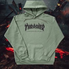 Brand New (Nwot) Thrasher Hoodie (Military Green) With Thrasher Flame Logo On Front (Black). Khaki Casual Hoodie For Streetwear, Urban Khaki Sweatshirt For Winter, Casual Khaki Hoodie For Streetwear, Military Style Khaki Hoodie For Fall, Khaki Military Hoodie For Fall, Urban Green Sweatshirt For Streetwear, Khaki Hoodie For Winter Streetwear, Winter Khaki Hoodie For Streetwear, Khaki Sweatshirt For Winter Streetwear