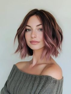 32 Stunning Chocolate Mauve Hair Ideas 2024 Including Color Dark Formulas Balayage with Highlights Brown Hair Balayage Short Length, Mauve Highlights On Dark Hair, Short Hair Color Ideas Highlights, Pink Balayage Short Hair, Balayage Bob Hair, Balayage With Highlights, Balayage Hair Short