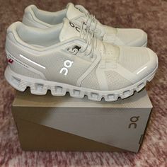 Here’s A New Pair Of Size 5 Women’s White On Cloud 5 Sneakers. The Tongues Of The Sneakers Are Slightly Yellowing From Storage, But Would Most Likely Come Out With Some Clorox. Thanks For Your Interest! On Cloudnova Shoes, White On Clouds, Comfy Tennis Shoes, Baileys Christmas, On Cloud Shoes, On Cloud 5, Cloud Shoes, On Running Shoes, Summer Holiday Outfits