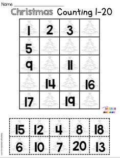 christmas counting worksheet with numbers to 20