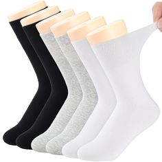 PRICES MAY VARY. Non Binding Socks: the loose fit socks fit most men and women, they are designed in plus size, and the one size for most (including socks size 9-11, 10-13), wide stretch up to 25 inch on calf, reduce skin irritation for walking, ideal for injured feet Enough Quantity: you will get 6 pairs of loose top men socks in 3 colors, including white, gray and black, each color has 2 pairs, ample quantities and different colors can meet your daily use and replacement needs, you can also sh Seamless Socks, Socks Ankle, Foot Injury, Men Socks, Elastic Top, Loose Top, Skin Irritation, Calf Socks, Loose Tops