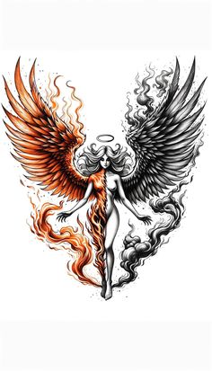 Ideas tattoo for woman Phoenix Tattoo On Thigh For Women, Phoenix With Dream Catcher Tattoo, Phoenix And Woman Tattoo, Color Angel Tattoo, Back Tattoos For Women Dragon, Dark Feminine Sternum Tattoos, Phoenix Tattoo Ideas For Women, Phoenix Tattoo Back Women, Angel Wing Tattoo Designs For Women