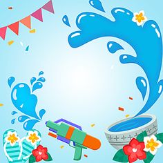 an image of a blue background with flowers and kites