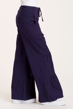 It's back by popular demand: our signature terraced ruched wide leg pant, with a flat drawstring waist, back elastic, zip fly and side seam pockets. Stretch Poplin: 96/4 Cotton/Spandex. Inseam: ~31.5" Front Rise: ~9.75" Back Rise: ~15" Waistband: Drawstring in Self Waistband Color Description: Traditional Navy Preshrunk. Machine washable. Imported. MODEL Ashley is wearing size Small. Height: 5'9" | Bust: 32B | Waist: 27" | Hip: 37" Versatile Cotton Pants With Drawstring, Stretch Wide Leg Bottoms With Drawstring, Stretch Wide Leg Cargo Pants With Drawstring, Relaxed Fit Bottoms With Gathered Waist, Stretch Wide-leg Pants With Drawstring, Relaxed Fit Wide Leg Pants With Gathered Waist, Loosely Fitted Wide Leg Cargo Pants With Drawstring, Casual Wide Leg Bottoms With Functional Drawstring, Cotton Wide-leg Pants With Elastic Side Panels