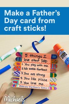 a father's day card from craft sticks with the text, make a father's day card from craft sticks