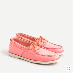 From J.Crew: Forever Our Favorite Spring Shoe Both On And Off The Waterwe Love How A Classic Boat Shoe Is At Once Pulled Together And Supercomfy (And Available In So Many Colors!). Leather Upper And Lining. Rubber Sole. Item Aj824. Color Is Bright Pink. Price Firm. Thanks. Summer Low-top Leather Boat Shoes, Leather Lace-up Boat Shoes For Spring, Spring Round Toe Boat Shoes With Leather Sole, Spring Leather Sole Boat Shoes, Spring Leather Flat Boat Shoes, Spring Leather Boat Shoes, Spring Boat Shoes With Leather Sole, Spring Flat Boat Shoes With Leather Sole, Ballet Shoes Flat