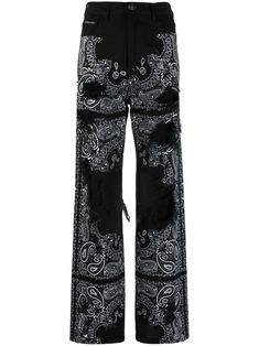 black cotton paisley print ripped detailing belt loops front button fastening high-waisted straight leg classic five pockets Philipp Plein Jeans, Bleaching Clothes, Paisley Wedding, Philip Plein, Print Jeans, Black Ripped Jeans, Women Watches, City Dress, Airport Fashion