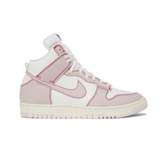 New!! Worn Around House. Men’s 8.5 Women’s 10 The Nike Dunk High 1985 'Barely Rose' Applies An Aged Aesthetic To A Refashioned High-Top That Aligns With The Retro Silhouette's Original Shape. Crisp White Leather Is Utilized On The Upper, Accented With Faded Pink Denim Overlays And A Color-Matched Swoosh. The Latter Details Feature Raw Edges And Contrast Red Stitching. Atop The Breathable Nylon Tongue, A Woven Tag Displays Traditional Nike Branding. The Sneaker Is Mounted On A Traditional Rubber Nike Casual High-top Sneakers For Streetwear, High-top Sneakers With Speckled Midsole For Spring Streetwear, Spring High-top Sneakers For Streetwear With Speckled Midsole, Spring Streetwear High-top Sneakers With Speckled Midsole, White Sole Sneakers For Spring Streetwear, Nike Custom Sneakers For Spring Streetwear, Trendy High-top Sneakers With Gum Sole For Sports, White Sole Sneakers For Streetwear In Spring, Spring Streetwear High-top Sneakers With Gum Sole